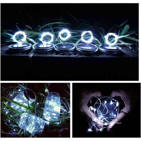 Solar Mason Jar Lights 10 Pack 20 LED Waterproof Outdoor Fairy Firefly Lights - Picture 4 of 7